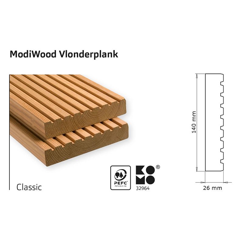 Foto van Intergard vlonderplanken thermisch gemodificeerd classic 390cm (26x140mm)