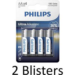 Foto van 8 stuks (2 blisters a 4 st) philips ultra alkaline aa batterijen