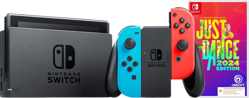 Foto van Nintendo switch rood/blauw + just dance 2024