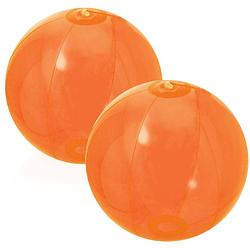 Foto van 2x stuks opblaasbare strandballen beach fun plastic oranje 28 cm - strandballen