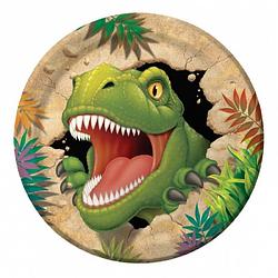 Foto van 16x stuks dinosaurus thema kinderfeestje bordjes 23 cm - feestbordjes