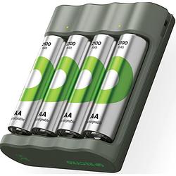 Foto van Gp recyko aa 4x 2100 mah usb batterijlader + 4 recyko 2100 mah batterijen