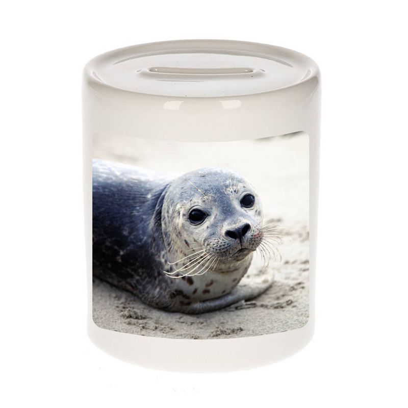 Foto van Dieren foto spaarpot zeehond 9 cm - zeehonden spaarpotten jongens en meisjes - spaarpotten