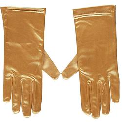 Foto van Korte verkleed handschoenen goud 20 cm - verkleedhandschoenen