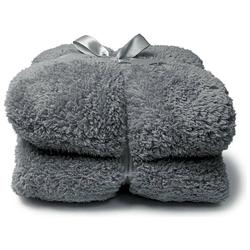 Foto van Droomtextiel teddy plaid donker grijs 150 x 200 cm - teddy deken - super zacht - warm en donzig - bank plaid