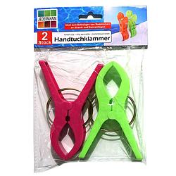 Foto van Jedermann handdoekknijpers xl - 2x - groen/roze - kunststof - 12 cm - handdoekknijpers