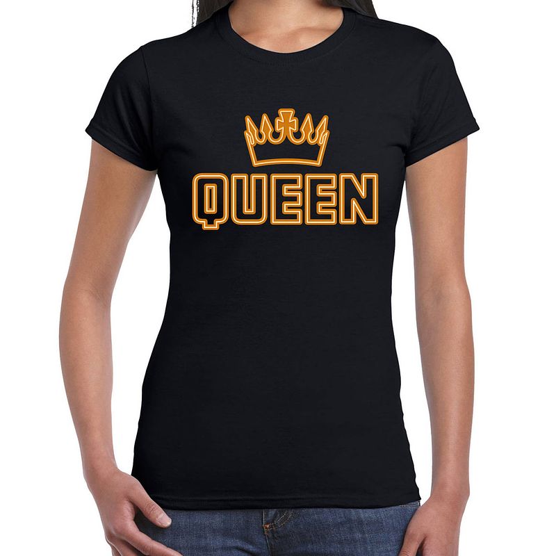 Foto van Koningsdag t-shirt - queen kroontje - dames - zwart xs - feestshirts