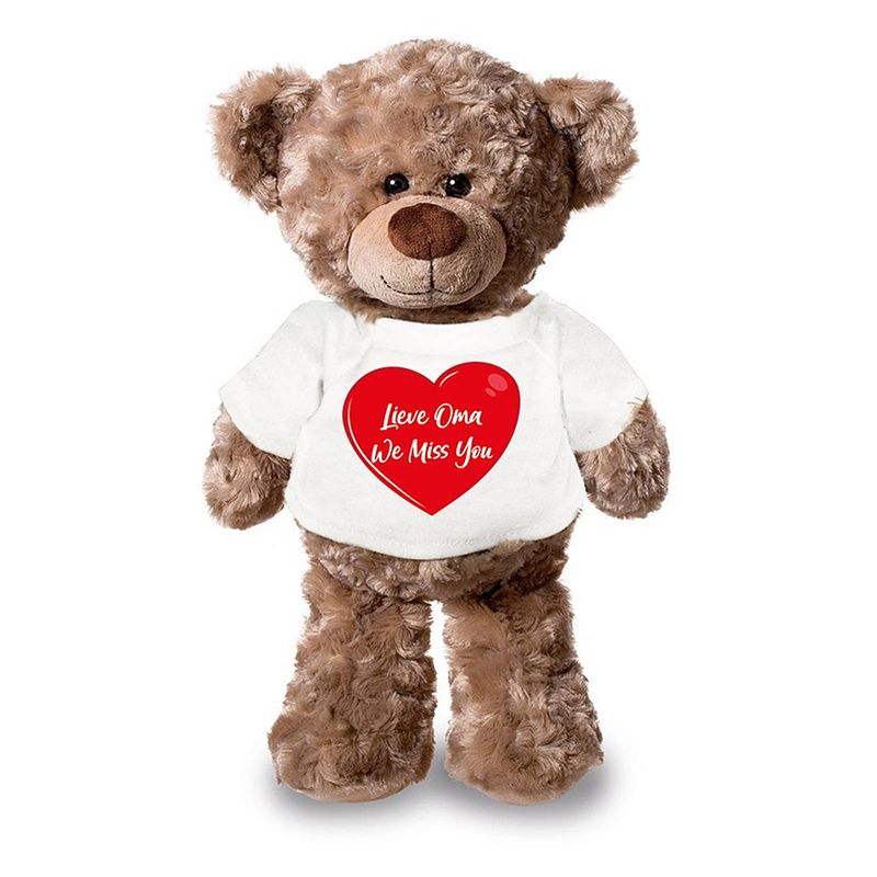 Foto van Lieve oma we miss you pluche teddybeer knuffel 24 cm met wit t-s - knuffelberen