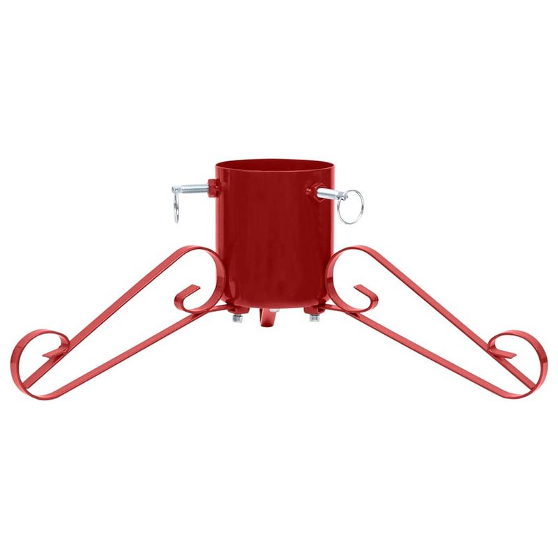 Foto van The living store kerstboomstandaard - rood metaal - 58 x 58 x 21 cm - geschikt voor 2.1 m echte boom - watertank- 1.2 l