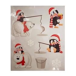 Foto van Peha stickervel kerst pinguins 28,5 x 34,5 cm wit/rood