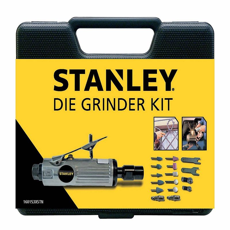 Foto van Stanley pneumatische stiftslijper 160153xstn - incl. slijpstenen - 250l/min - opbergkoffer - zilver