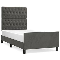 Foto van The living store bedframe - donkergrijs fluweel - verstelbaar hoofdeinde - multiplex lattenbodem - 203x93x118/128cm -