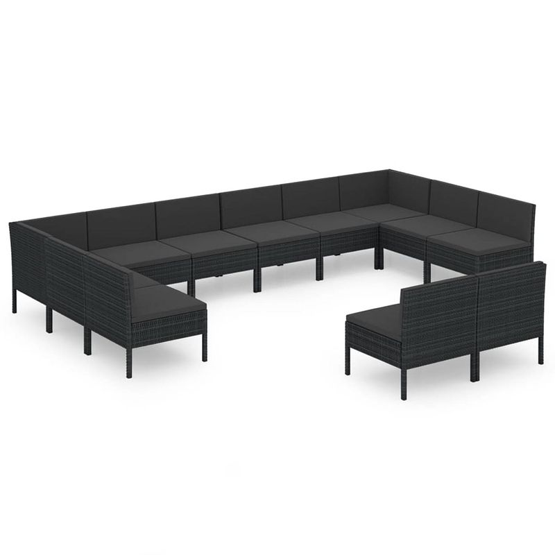 Foto van Vidaxl 12-delige loungeset met kussens poly rattan zwart