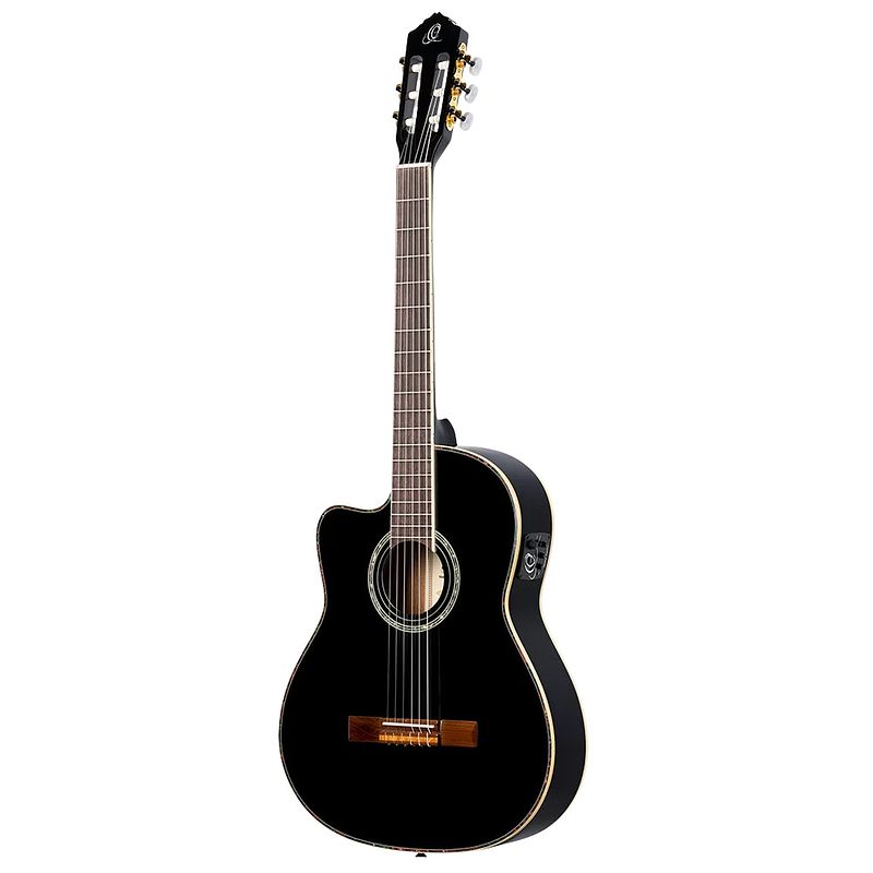 Foto van Ortega rce145lbk family series pro full-size guitar black linkshandige e/a klassieke gitaar met gigbag