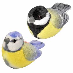 Foto van Set van 2x stuks pluche vogels knuffels van 14 cm met geluid - vogel knuffels