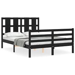 Foto van The living store houten bedframe - massief grenenhout - 195.5 x 145.5 x 100 cm - zwart