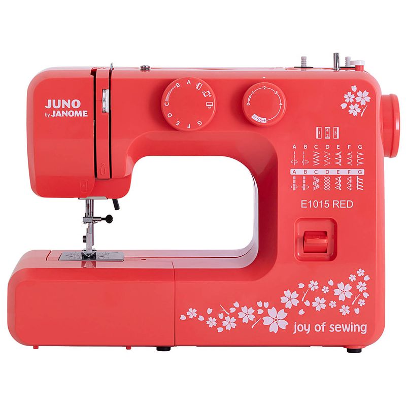 Foto van Janome juno e1015 naaimachine - rood - bleommotief - 15 steken