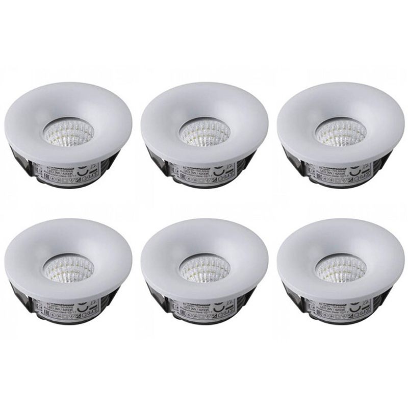 Foto van Led veranda spot verlichting 6 pack - inbouw rond 3w - natuurlijk wit 4200k - mat wit aluminium - ø48.5mm