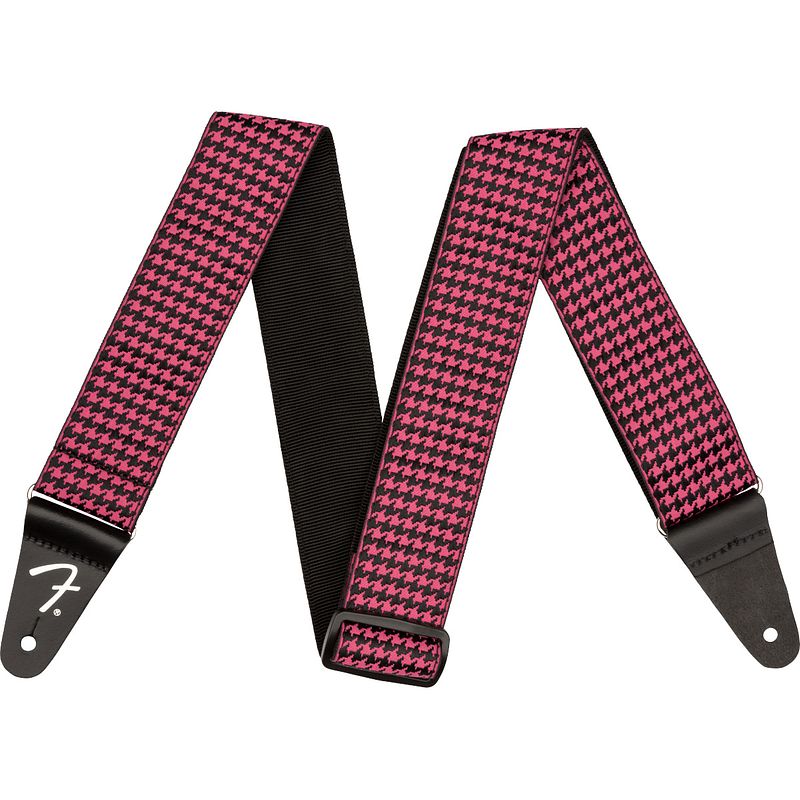 Foto van Fender houndstooth strap pink gitaarband zwart-roze