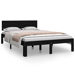 Foto van The living store houten bedframe - massief grenen - 195.5 x 123.5 x 69.5 cm - zwart