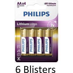Foto van 24 stuks (6 blisters a 4 stuks) philips aa lithium ultra batterijen