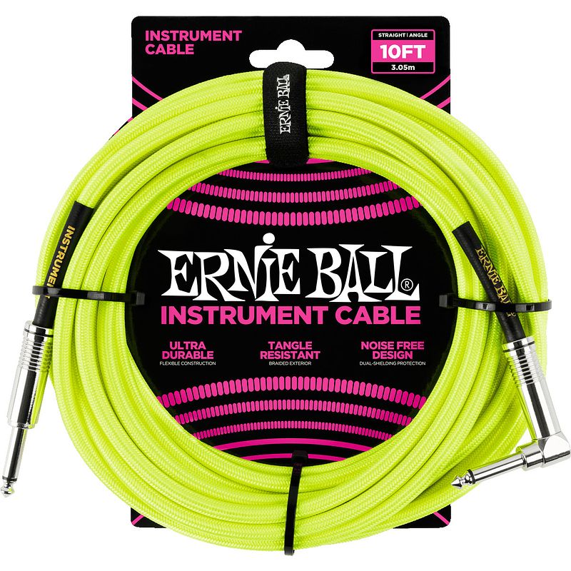 Foto van Ernie ball 6080 braided instrument cable, 3 meter, neon yellow