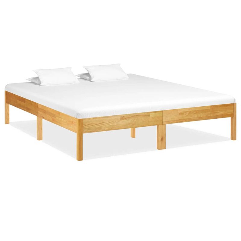 Foto van The living store houten bed - massief eikenhout - grenenhout middenbalk - 204 x 204 x 38 cm - geschikt voor 200 x 200