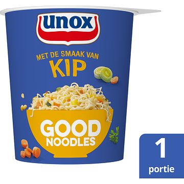 Foto van 2 zakken soep a 570 ml, pakken cupasoup a 3 stuks of single verpakkingen noodles of pasta | unox good noodles cup kip 65g aanbieding bij jumbo