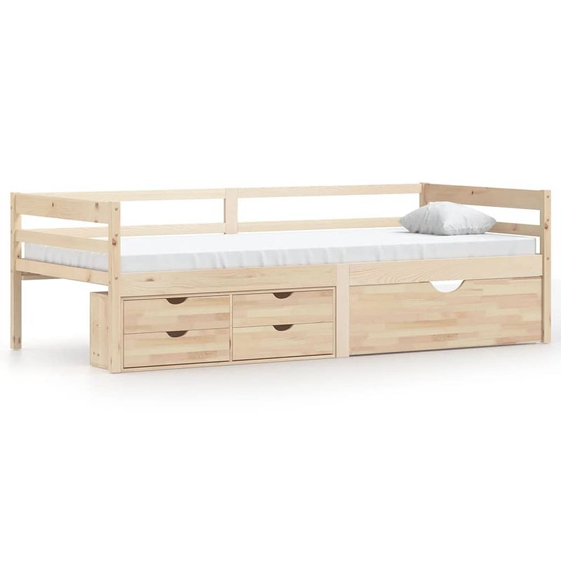 Foto van The living store bedframe grenenhout - 206 x 96 x 65 cm - lades en kastje - montage vereist