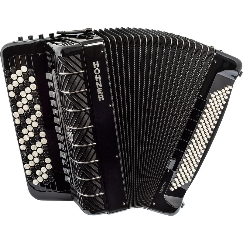 Foto van Hohner mattia iv 120 bk c-griff stage accordeon met perloid knoppen