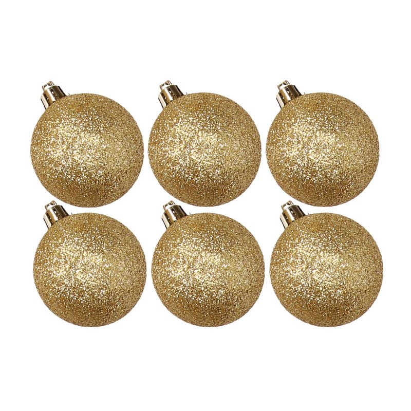 Foto van 6x stuks kunststof glitter kerstballen goud 6 cm - kerstbal