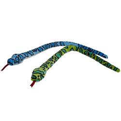 Foto van Pluche knuffel dieren set 2x slangen blauw en groen van 100 cm - knuffeldier