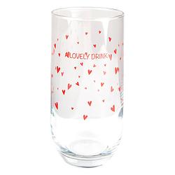 Foto van Clayre & eef waterglas ø 6*14 cm / 280 ml transparant rood glas hartjes a lovely drink longdrinkglas drinkglas
