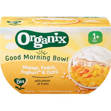 Foto van Organix fruitpuree good morning bowl mango, perzik, yoghurt en haver kuipje 120 g bij jumbo