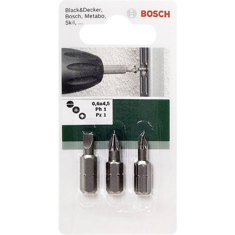 Foto van Bosch accessories 2609255973 bitset 3-delig plat, kruiskop phillips, kruiskop pozidriv