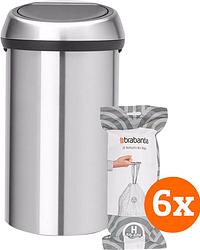 Foto van Brabantia touch bin 60 liter matt steel + vuilniszakken (120 stuks)