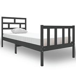 Foto van The living store houten bedframe - grijs - 195.5 x 80.5 x 69.5 cm - massief grenenhout