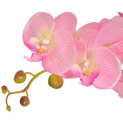 Foto van The living store kunst orchidee - levensecht - decoratieve kunstplant - 65 cm hoog - 4 bladeren - 21 bloemen - roze -