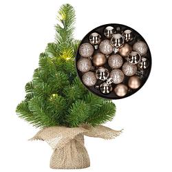 Foto van Mini kerstboom/kunstboom met verlichting 45 cm en inclusief kerstballen champagne - kunstkerstboom