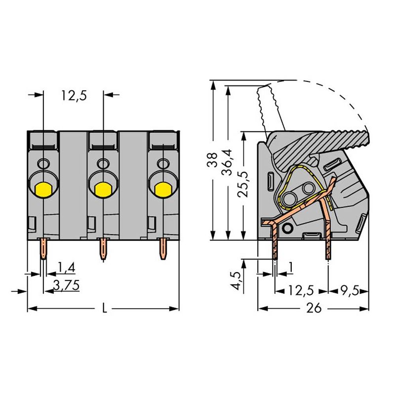 Foto van Wago 2706-303 veerkrachtklemblok 6.00 mm² aantal polen 3 grijs 40 stuk(s)