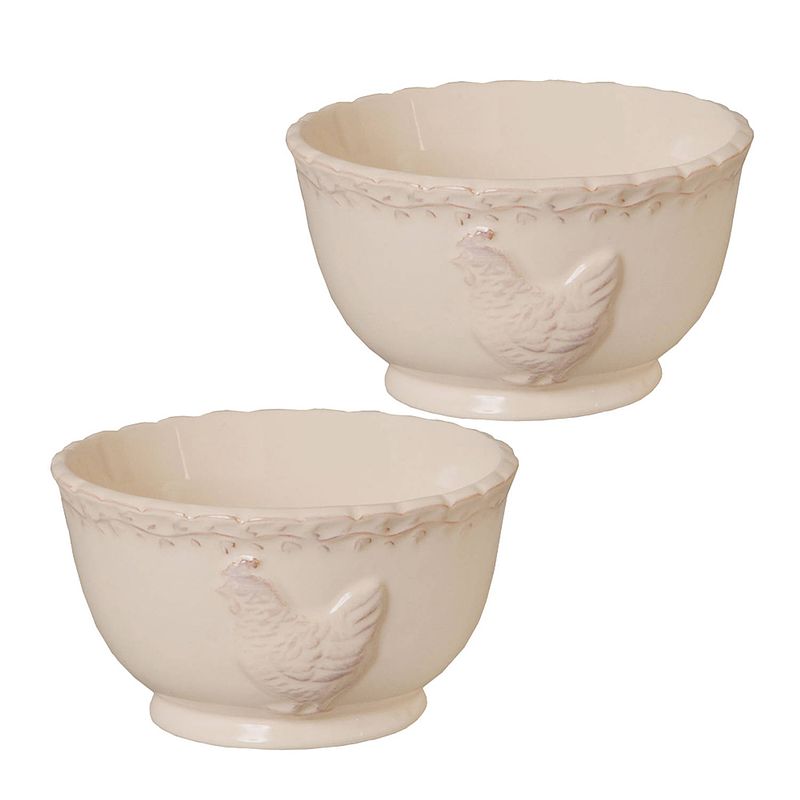 Foto van Haes deco - set van 2 soepkommen / mueslischalen - ø 13x7 cm / 350 ml - beige - keramiek - chicken