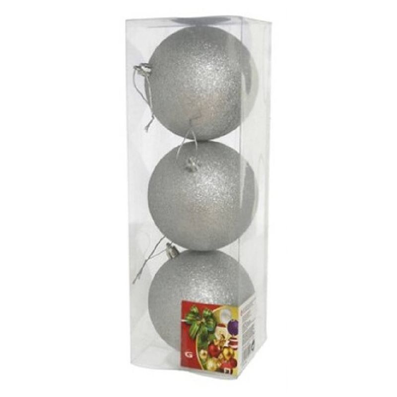 Foto van 3x stuks kerstballen zilver glitters kunststof 10 cm - kerstbal