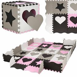 Foto van Speelmat speelmat foam puzzelmat figuren 16 puzzelstukken 150 x 150 cm roze/grijs/zwart/wit