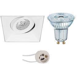 Foto van Led spot set - osram parathom par16 930 36d - pragmi nivas pro - gu10 fitting - dimbaar - inbouw vierkant - mat wit -