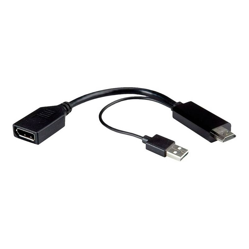 Foto van Roline 12.03.3147 displayport / hdmi adapter [1x displayport bus - 2x displayport stekker, hdmi-stekker] zwart 0.15 m