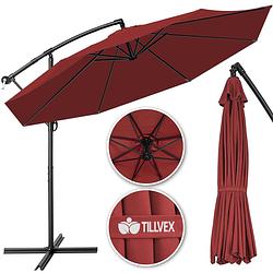Foto van Tillvex parasol ø 3m rood- -zweefparasol -hangparasol- vrijhangende parasol- tuinparasol- slinger-balkon- aluminium-k...