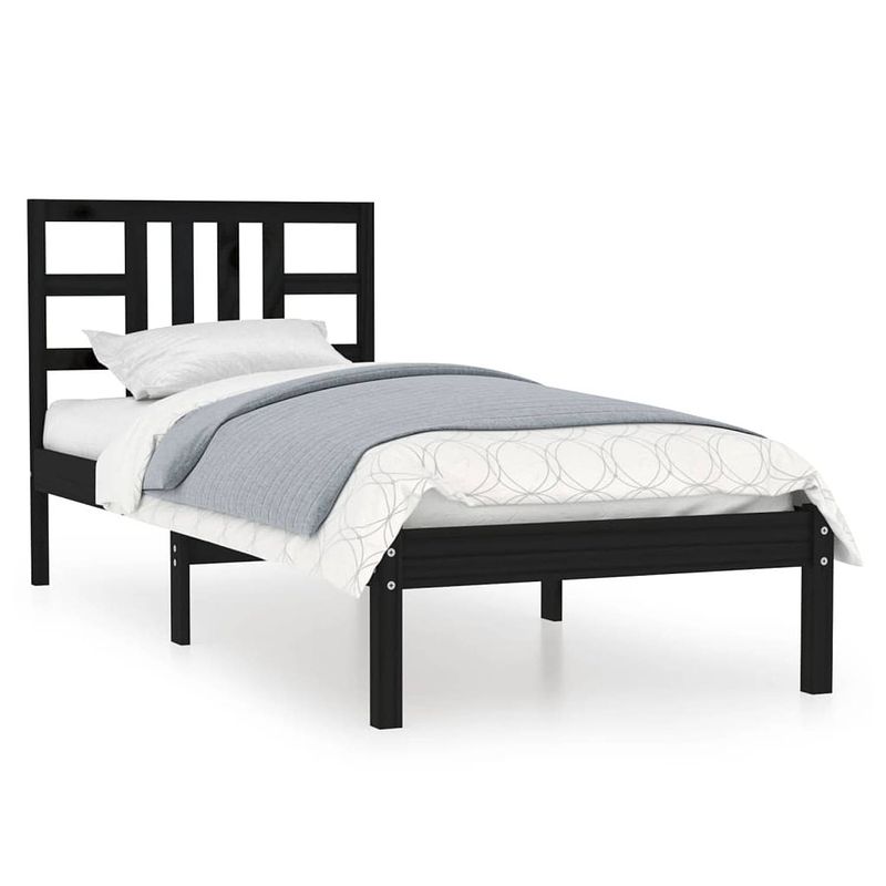 Foto van The living store bedframe grenenhout - zwart 205.5x105.5x31cm - geschikt voor 100x200cm matras