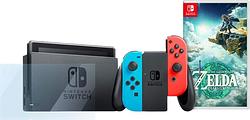 Foto van Nintendo switch rood/blauw + zelda tears of the kingdom + bluebuilt screenprotector