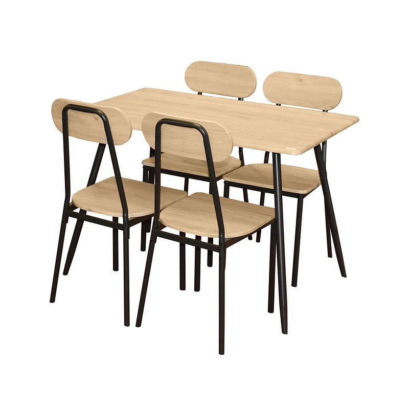 Foto van Gebor - eettafel set - met vier stoelen - metaal - zwart - beige - moderne look - strak design - 110x70x75cm