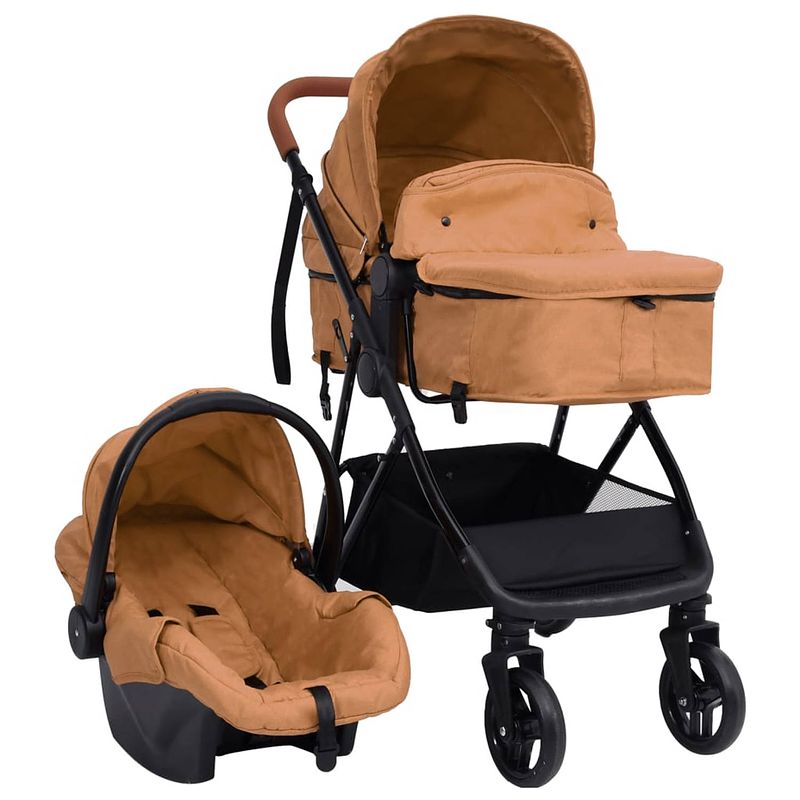 Foto van Vidaxl kinderwagen 3-in-1 staal taupe en zwart